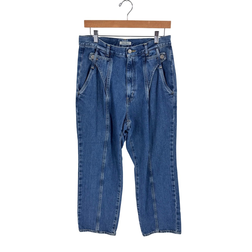 Deep Blue Seam Front Tapered Jeans Large High Rise Japanese Denim 100% Cotton